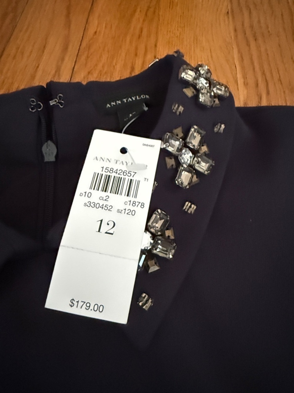 NWT Ann Taylor Navy blue Embellished-Collar Mini shift Dress size 12 $179 - Picture 2 of 5